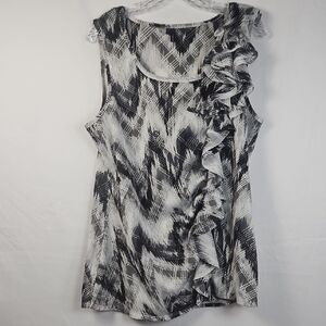 Maurices Women's XXL Sleeveless Ruffled Scoop Neck Gray/Black/White Top T4